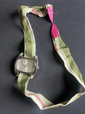 Women's Olive Green Fabric Strap Watch with Pink Accents